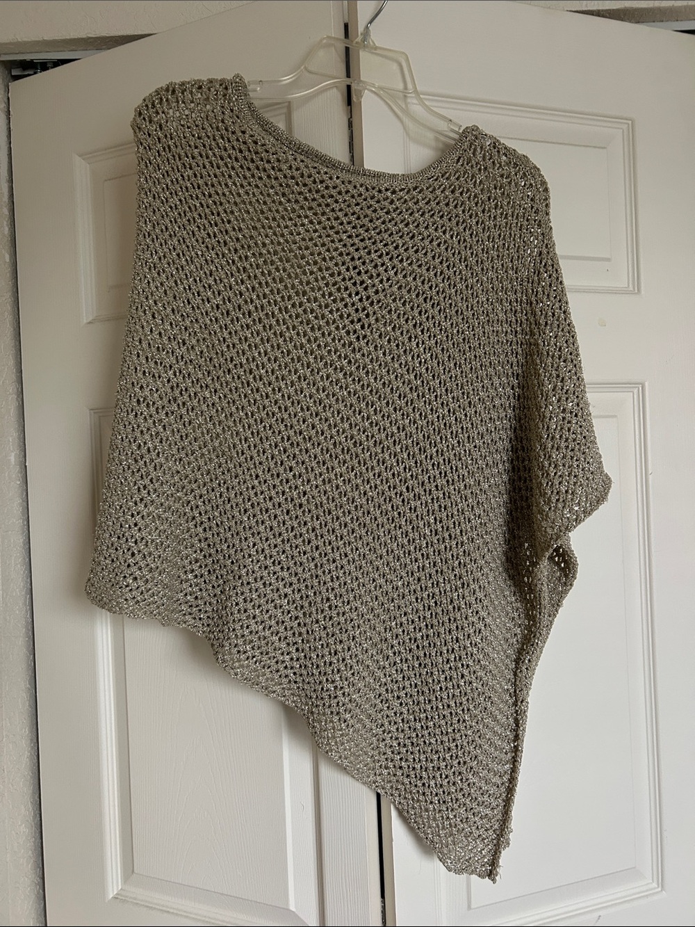 Light Taupe Sparkly Open-Knit Women's Sweater Poncho- CHICOS brand